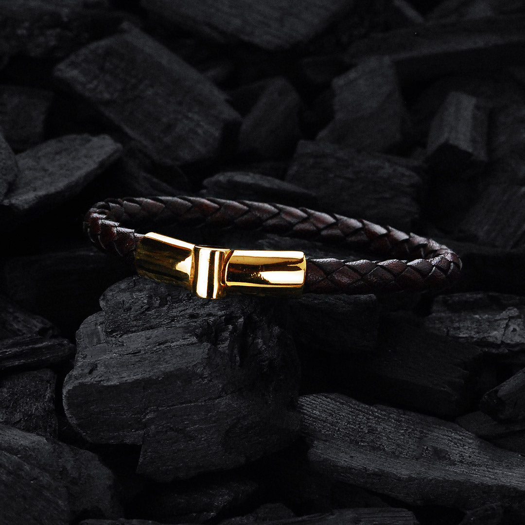 Silver Leather Bracelet Plain Jointlock 6 GOLD