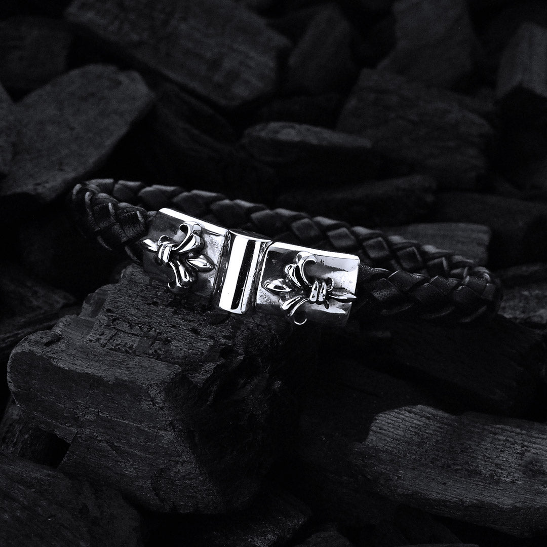 Silver Leather Bracelet Plain LILY Jointlock 10