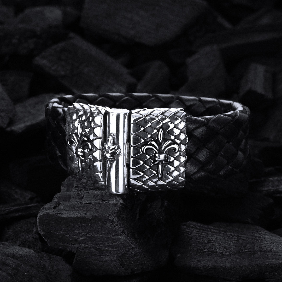 Silber-Lederarmband LILY und DRAGON SCALES Silber Jointlock 22