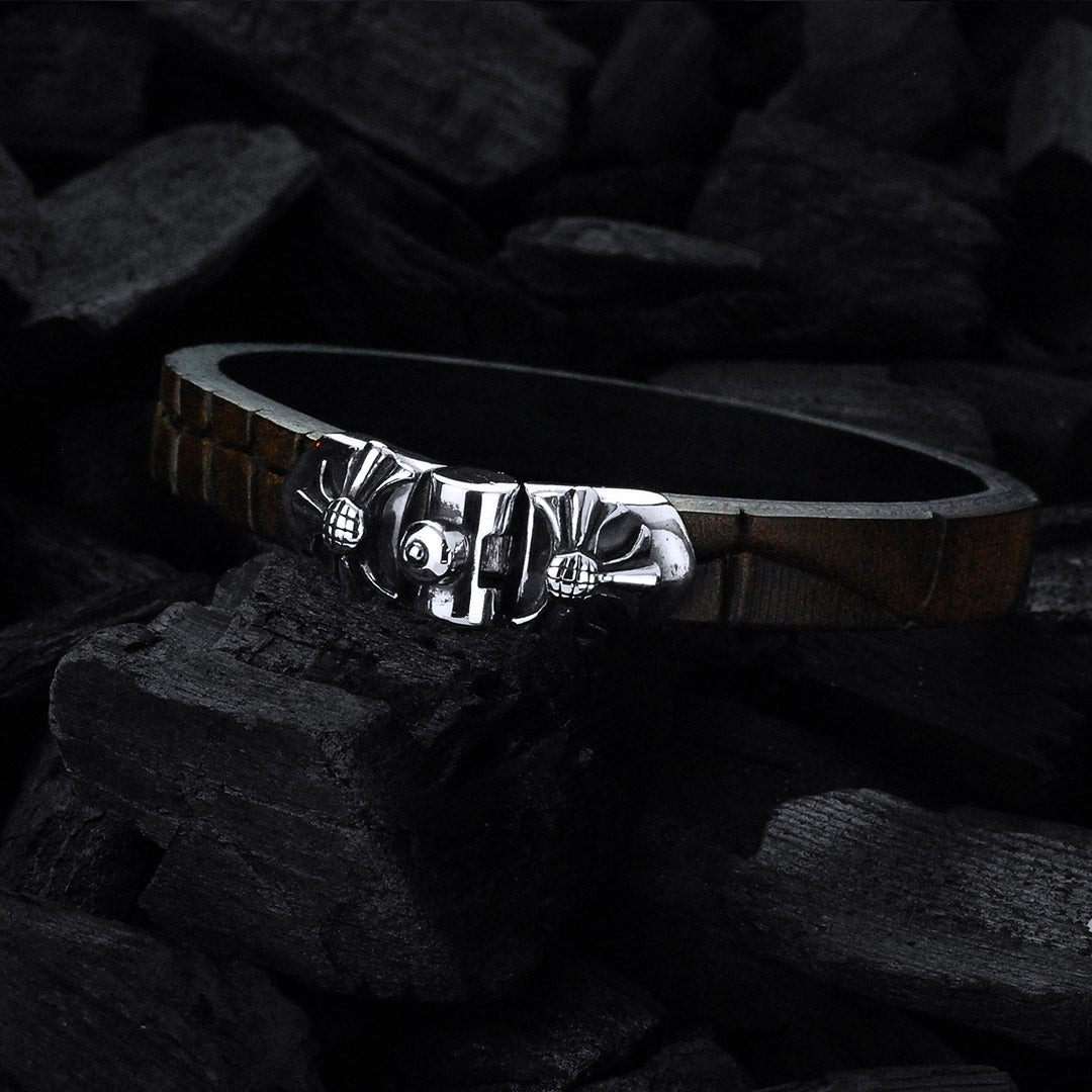 Silber-Lederarmband MALTESERKREUZ mit METEORIT-Silber Jointlock 10