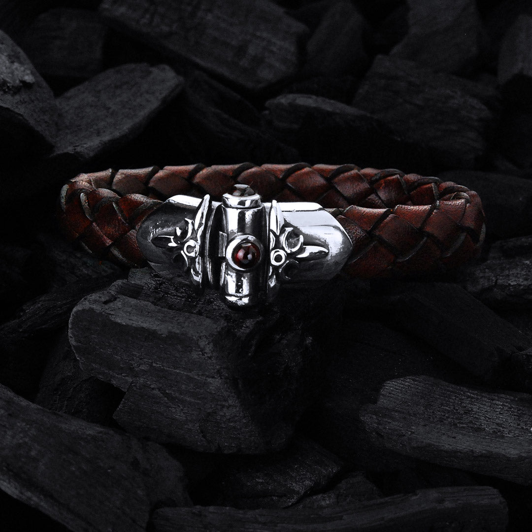 Silver-Leather Bracelet CRESCENT STAR Ship Silver Jointlock 13