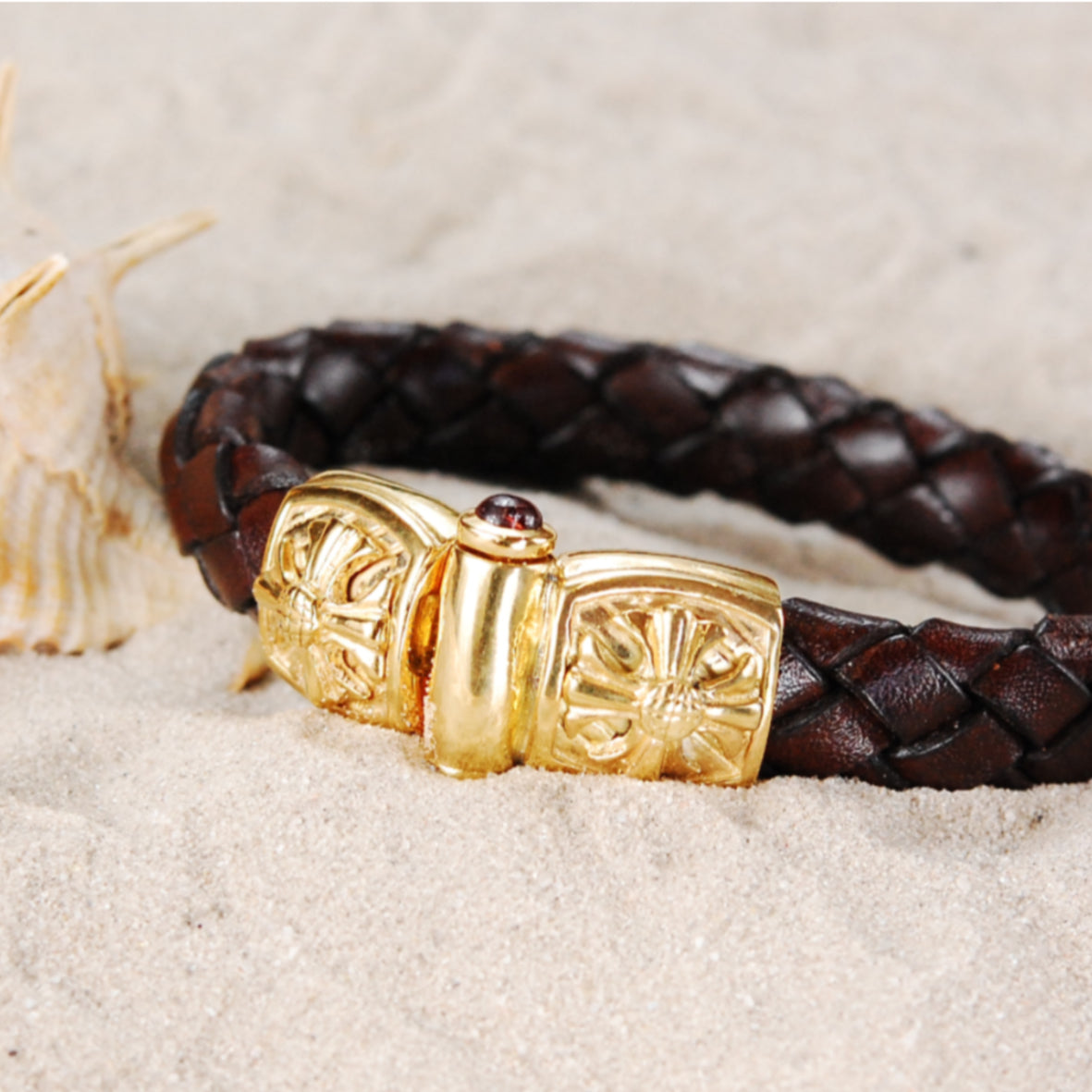 Silver Leather Bracelet STRIPES and MALTESER CROSS 13