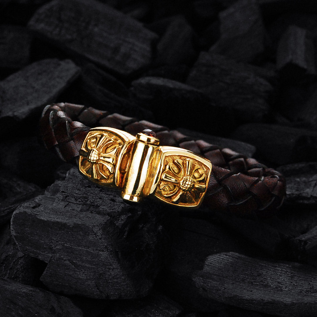 Silver Leather Bracelet STRIPES and MALTESER CROSS 13