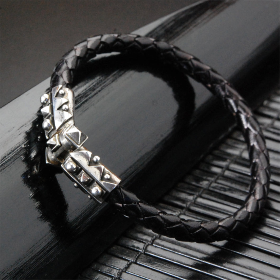 Silver-Leather Bracelet SPARKS Silver Jointlock for 6 mm