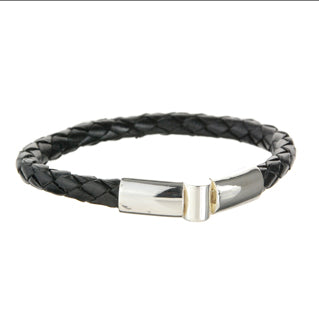 Silver Leather Bracelet Plain Jointlock 6 GOLD