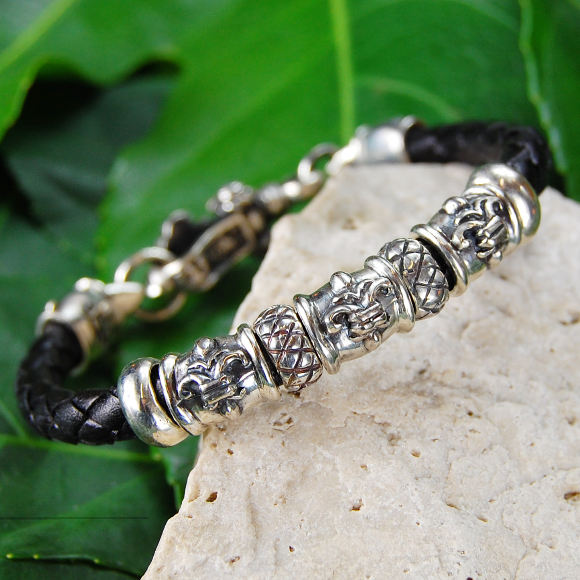 Silver-Leather Bracelet LILY Clasplock with Lily Tubes for 6mm leather