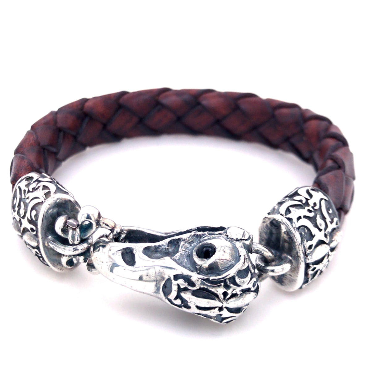 Silver-Leather Bracelet EAGLE SKULL M Clasplock for 13mm leather