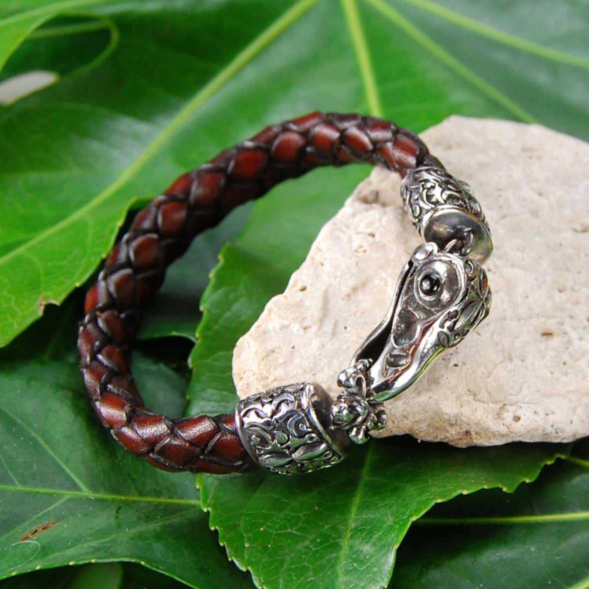 Silver-Leather Bracelet EAGLE SKULL M Clasplock for 13mm leather