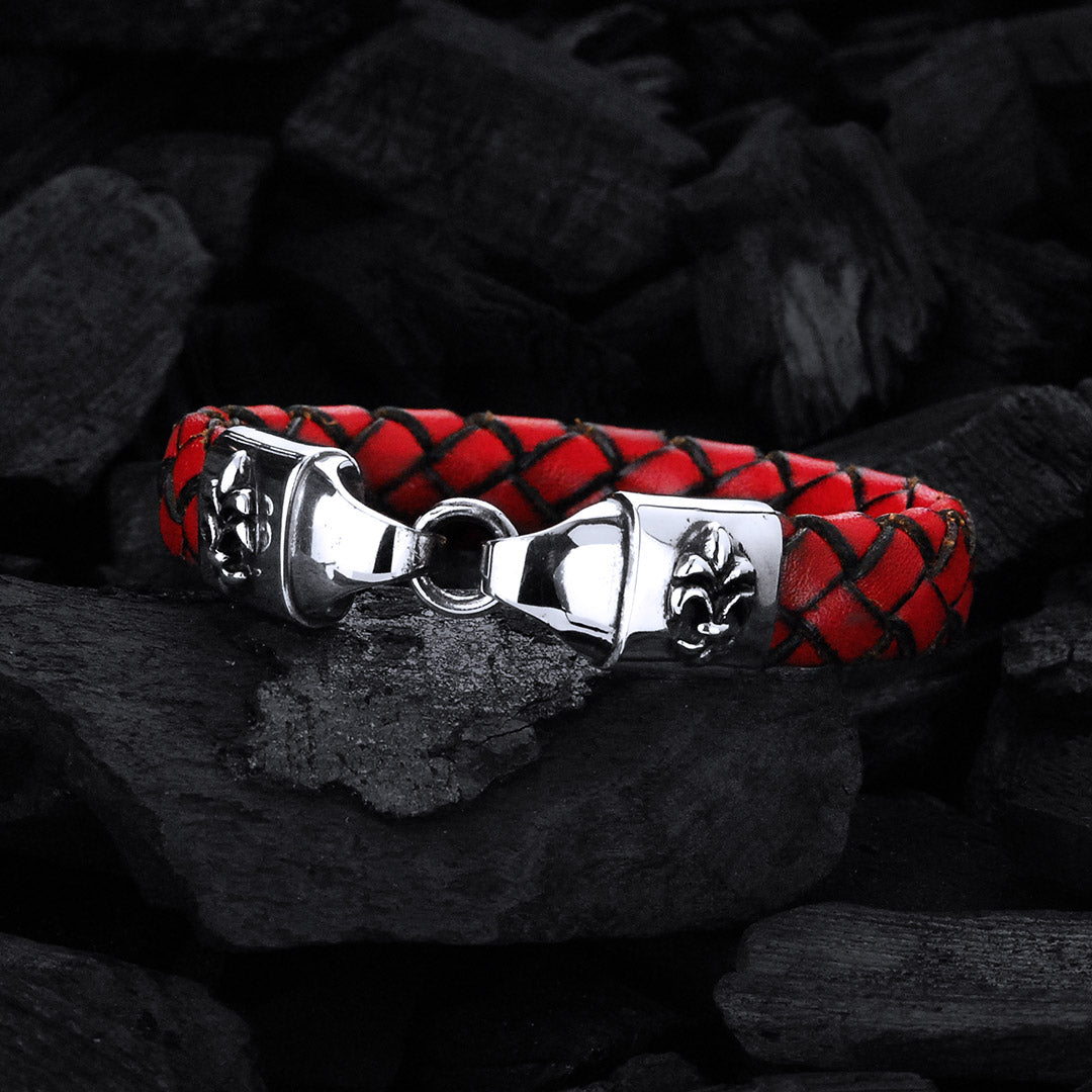 Silver-Leather Bracelet Plain with LILIES Hook and Loop for 13mm leather