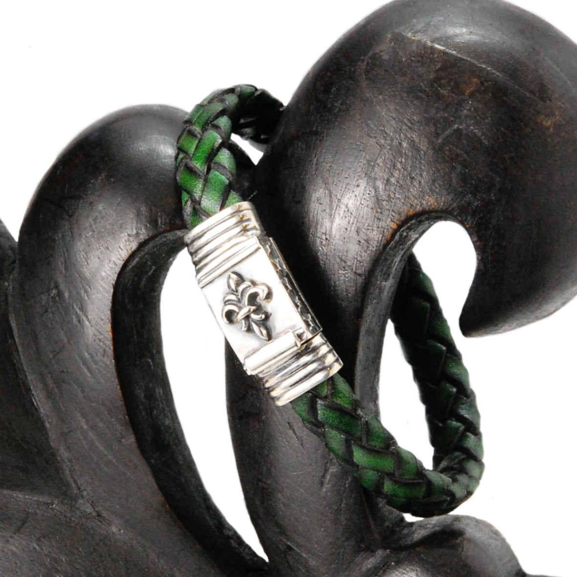 Silver-Leather Bracelet LILY Boxlock with MORNING STAR Sides for 10mm leather