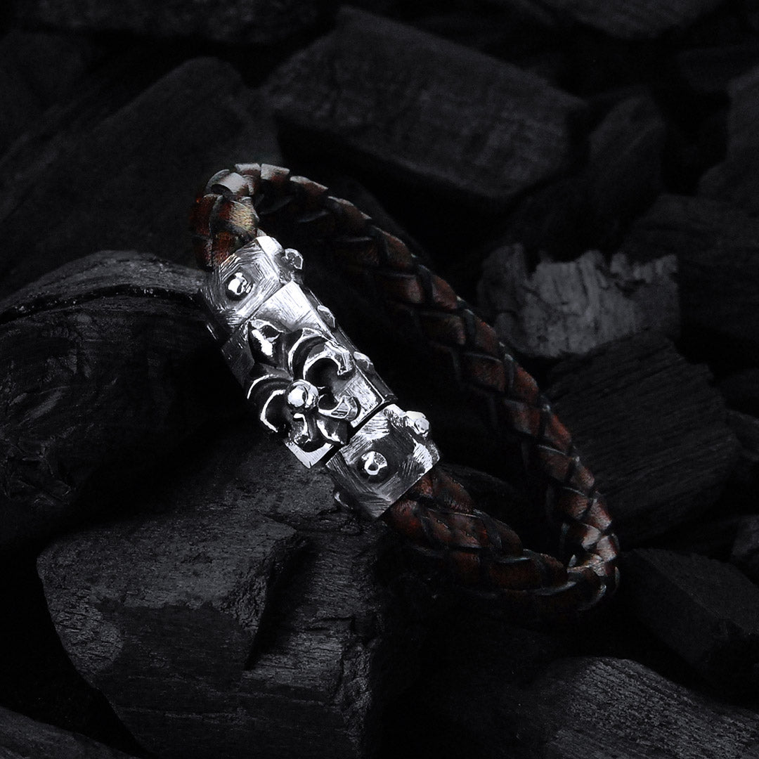 Silber-Lederarmband LILY Facettiertes Boxlock mit METEORIT für 10mm Leder