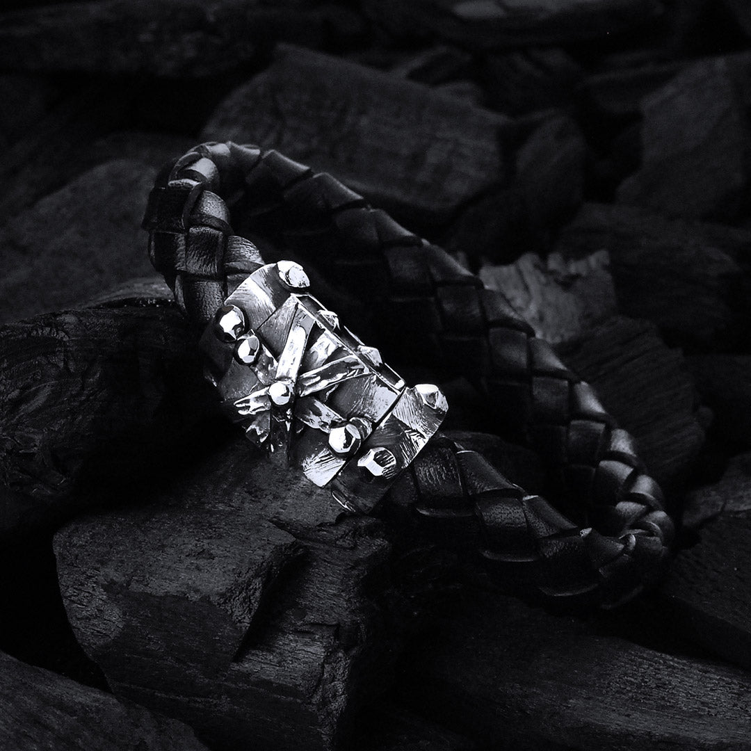 Leather-Bracelet CROSS BOUND Faceted Boxlock 13