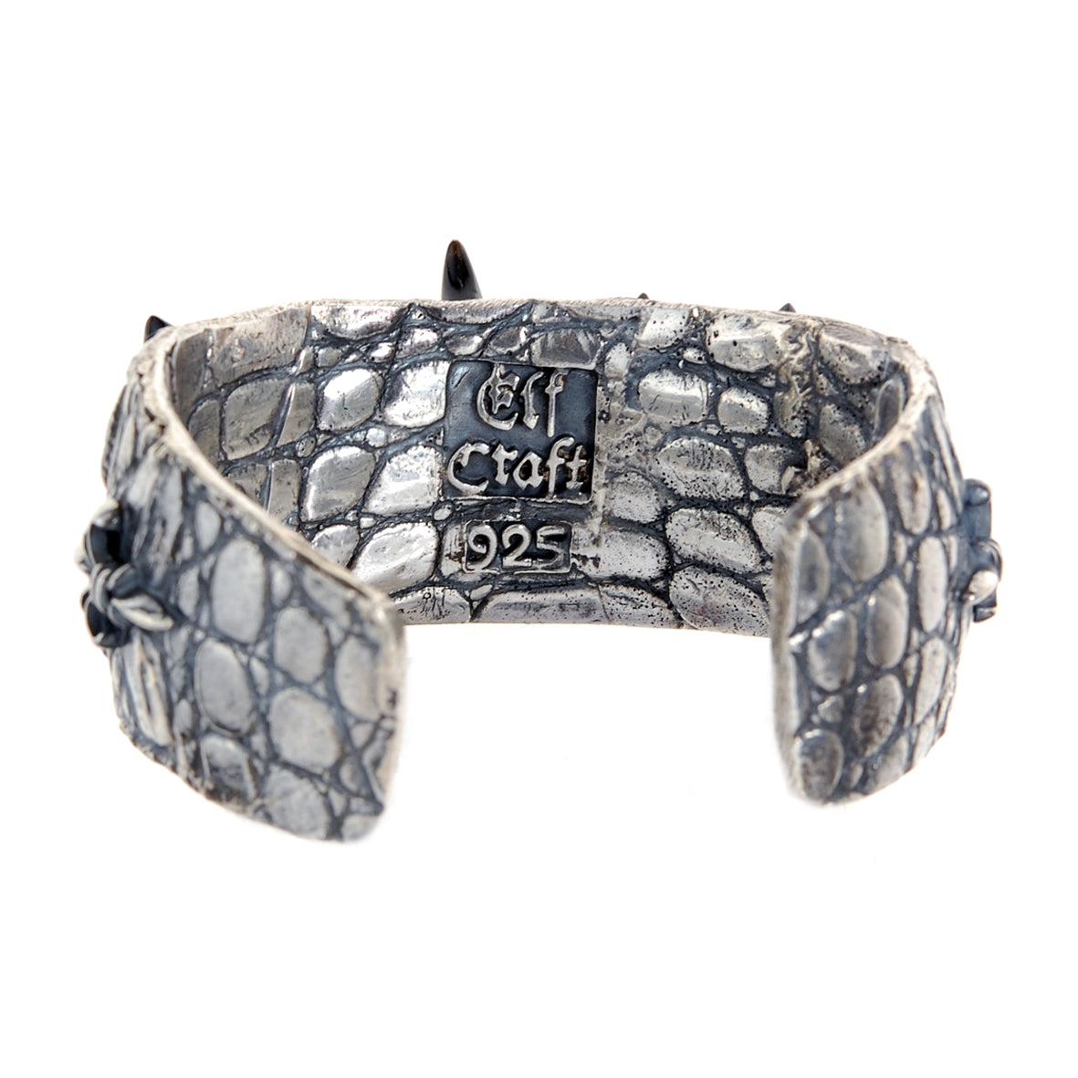 Silver Bracelet ROCKSTAR Croco Bangle 2row and 10 Horns