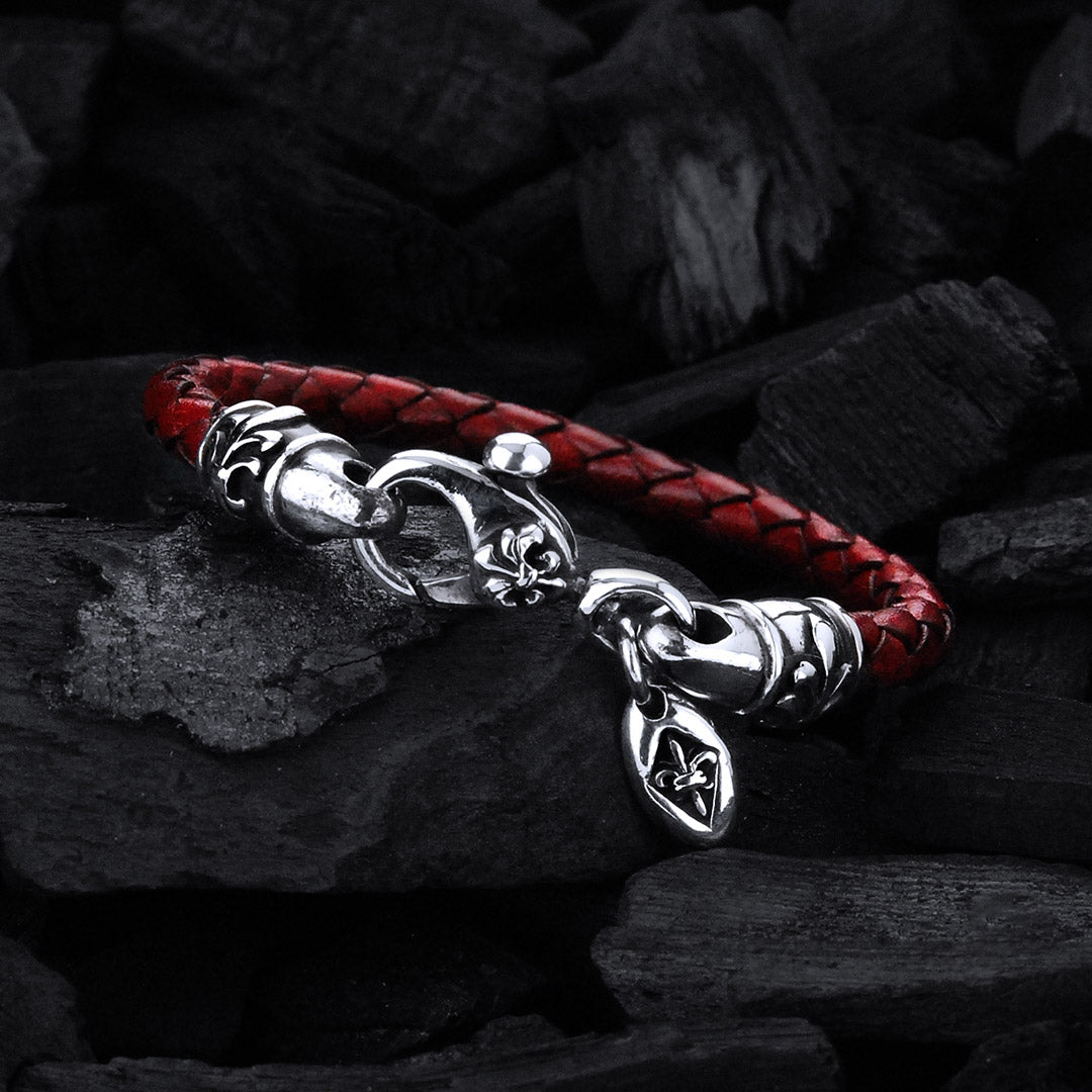 Silver-Leather Bracelet LILY Carabiner XS  Barrel LILIES 7