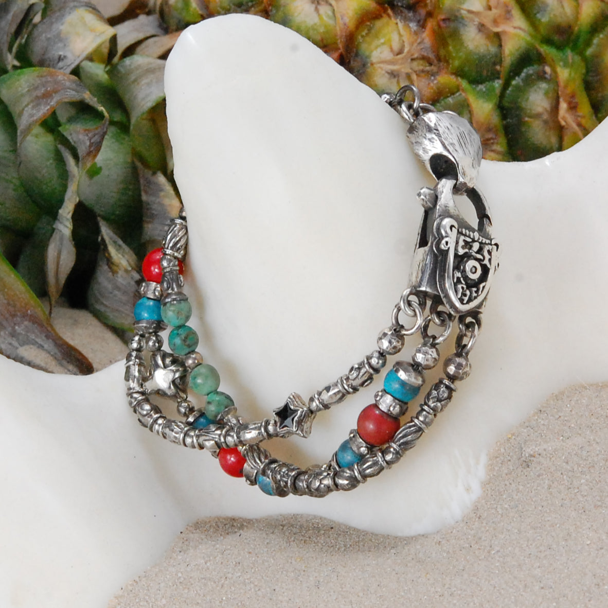 Silberarmband, Silberperlen und Röhrchen und STÄBE, KREUZE, Kugel