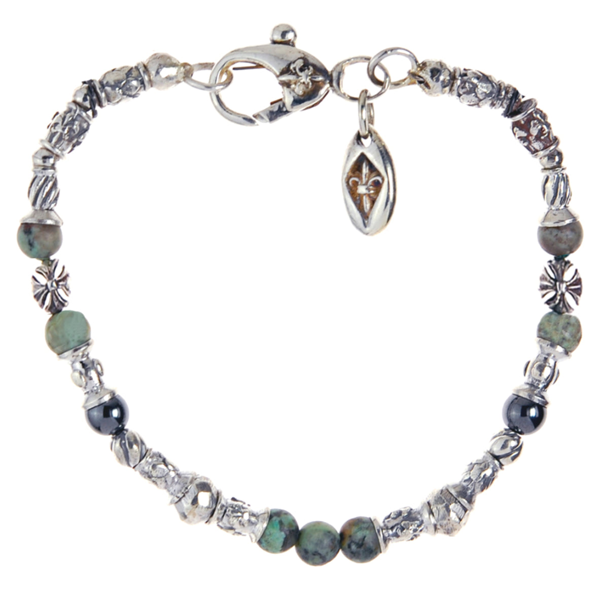 Silver Bracelet TUBES Elfin Lilies, Dragon Scales Spirals Stars with MALTESER CROSS and Beads