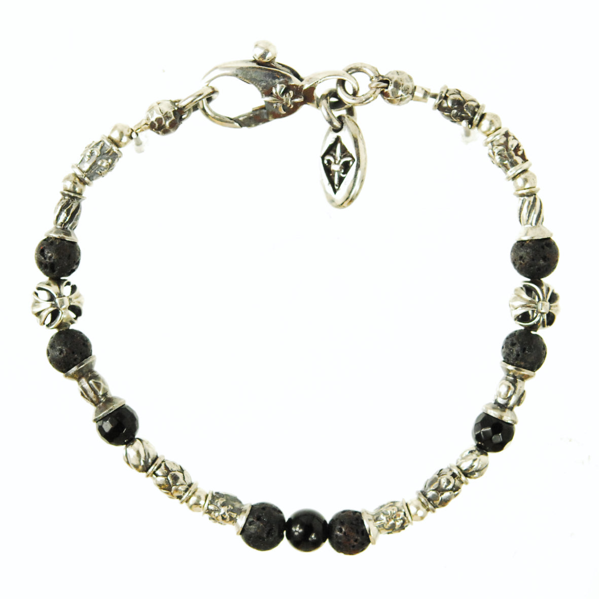 Silver Bracelet TUBES Elfin Lilies, Dragon Scales Spirals Stars with MALTESER CROSS and Beads