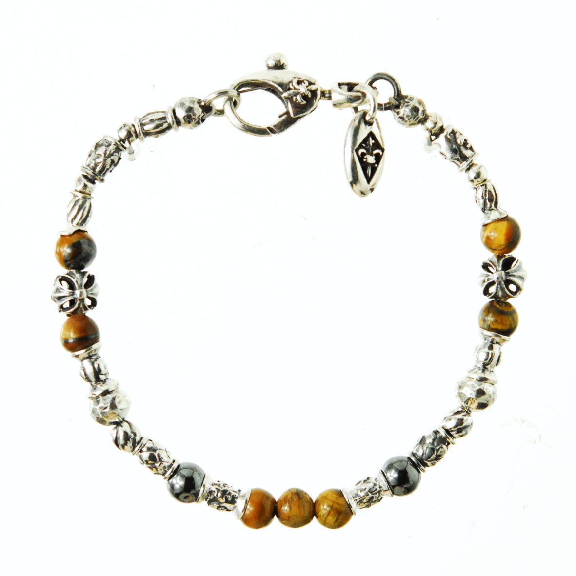 Silver Bracelet TUBES Elfin Lilies, Dragon Scales Spirals Stars with MALTESER CROSS and Beads