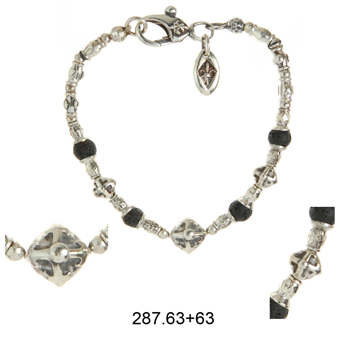 Silberarmband, rauhe Rohre und Klingen, kreuzende Kugeln und Steinperlen