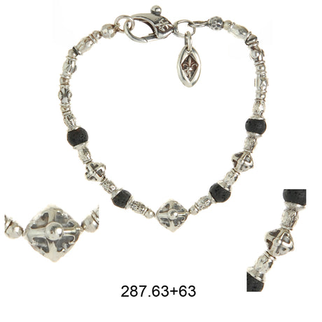 Silberarmband, rauhe Rohre und Klingen, kreuzende Kugeln und Steinperlen