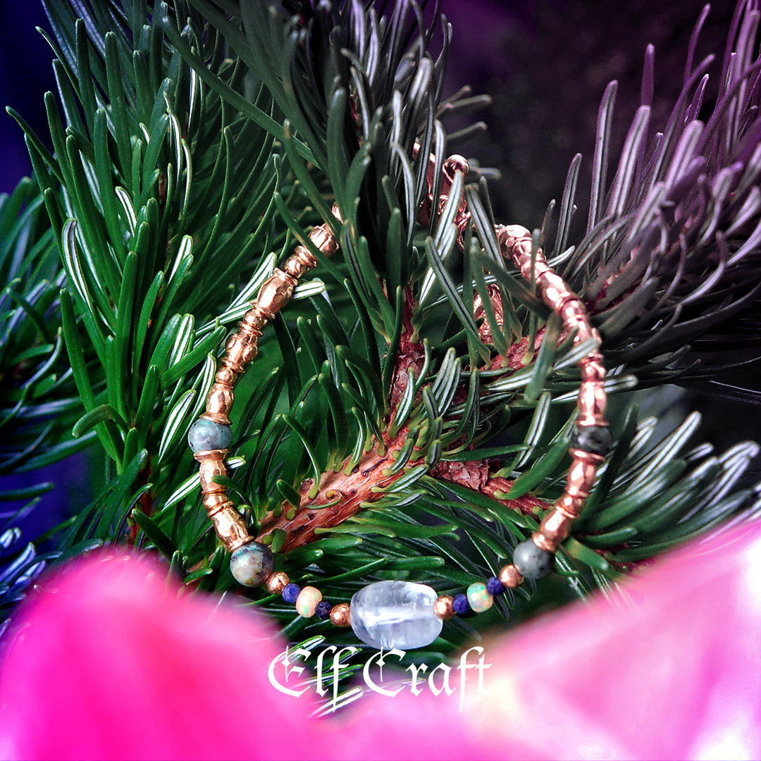 Silver Bracelet GOLD PLATED ROUGH TUBES and STONE ROCK and Fine Stones