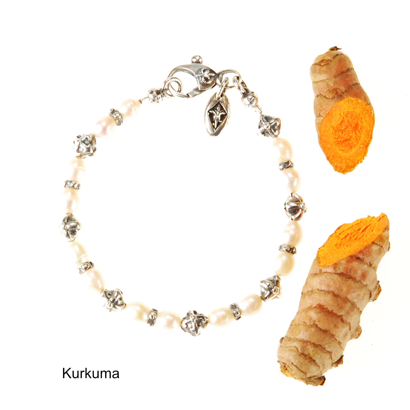 Silberarmband mit 8 mm großen Kreuzkugeln und echten Perlen