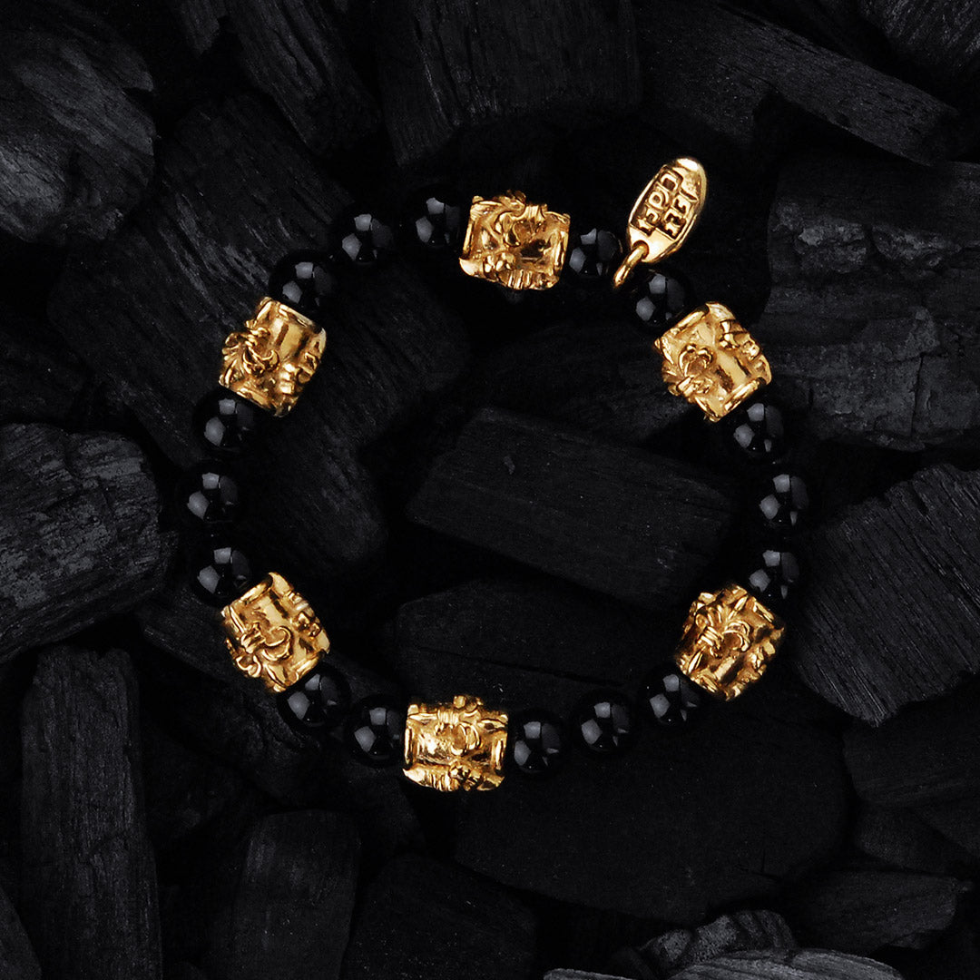 Silver Bracelet BEADS and LILY TUBES GOLD