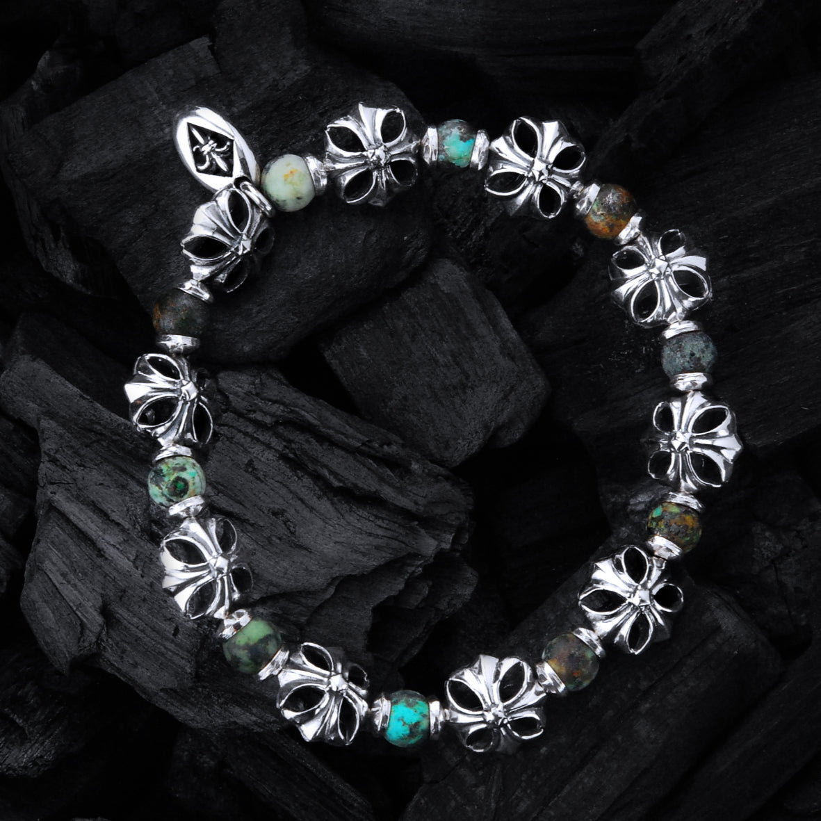 Silber Armband mit Steinperlen und MALTESERKREUZEN