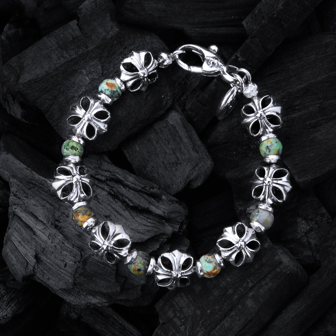 Silber Armband mit Steinperlen und MALTESERKREUZEN