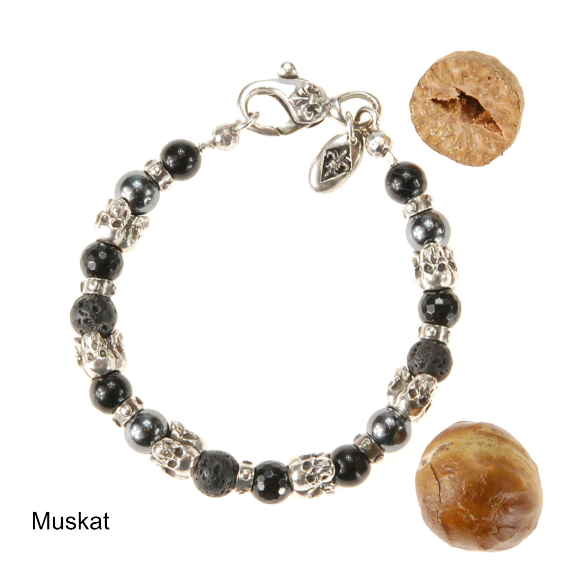 Silver Bracelet with Triple Small SKULLS and Beads or Pearls 8