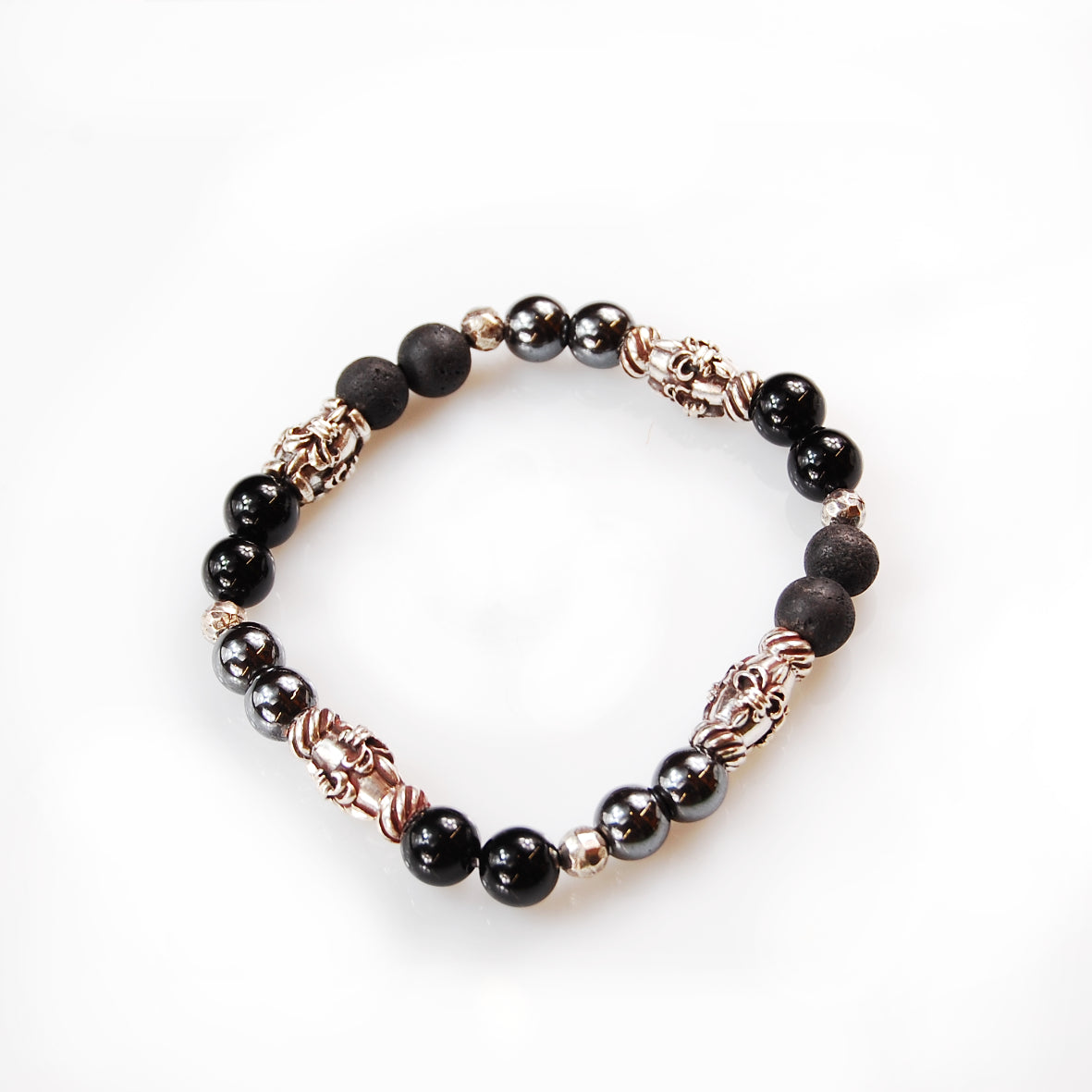 Silber Armband mit Steinperlen und silberne Lilienröhren