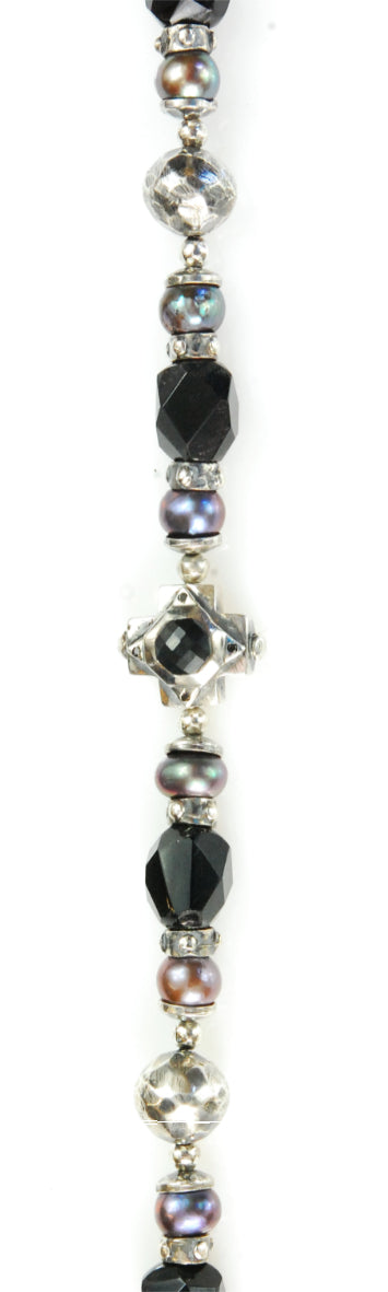 Silver Bracelet Beads OCTAGON CROSS and STONE ROCKS and PEARLS