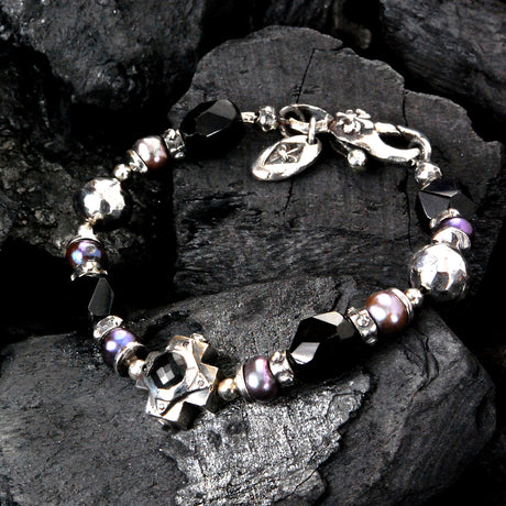Silberarmband mit Perlen, Achteck-Kreuz und Steine, Rocks und Perlen