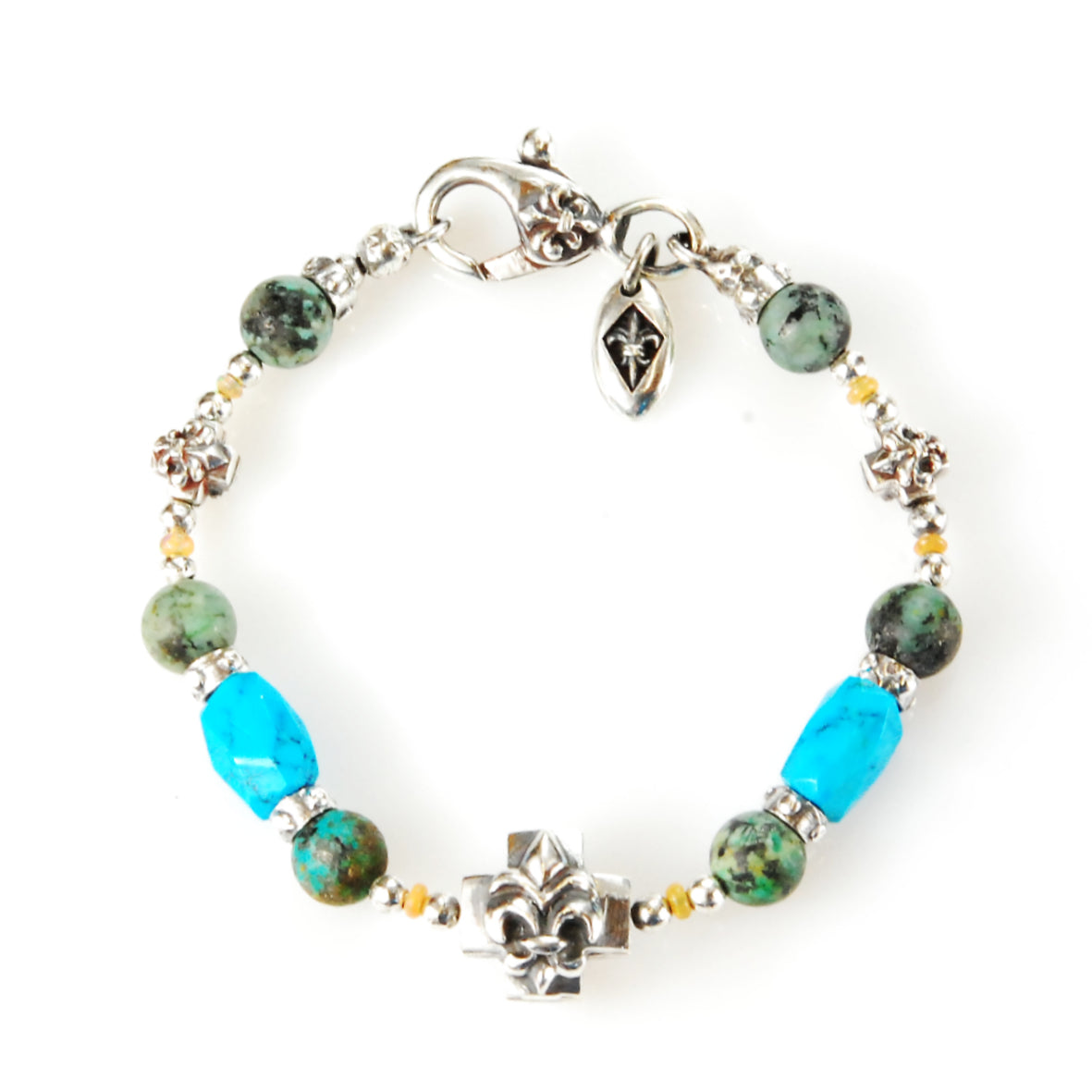 Silberarmband mit Perlen, griechischem Lilienkreuz und Stein Rocks und Perlen