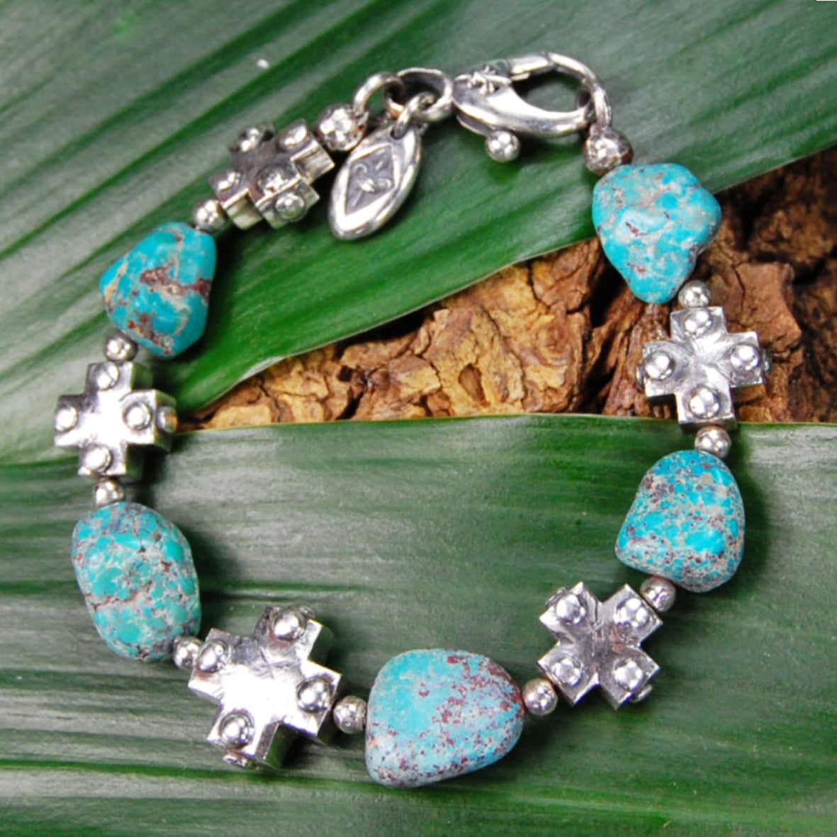 Silver Bracelet PLAIN CROSSES and STONE ROCKS