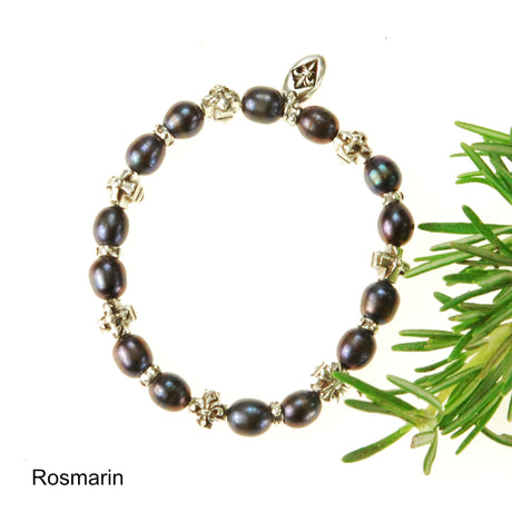 Silberarmband mit 8 mm großen griechischen Kreuzen plus Perlen 08 auf Silicon Gummiband