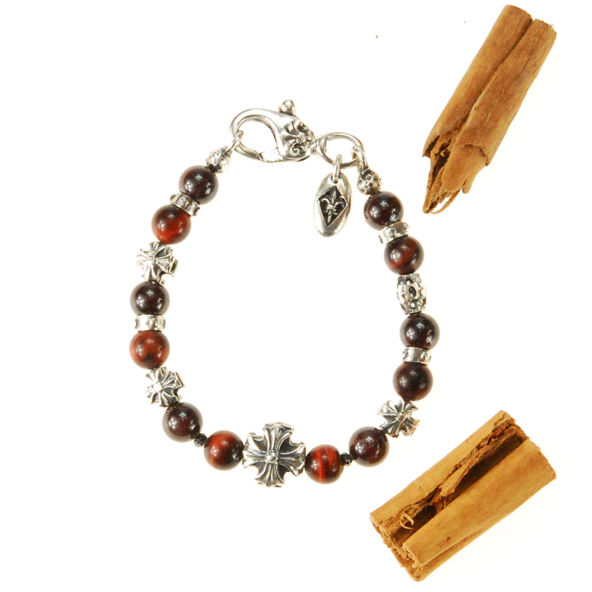 Silberarmband mit griechischen MALTESER-Kreuzen und Stein Perlen 08