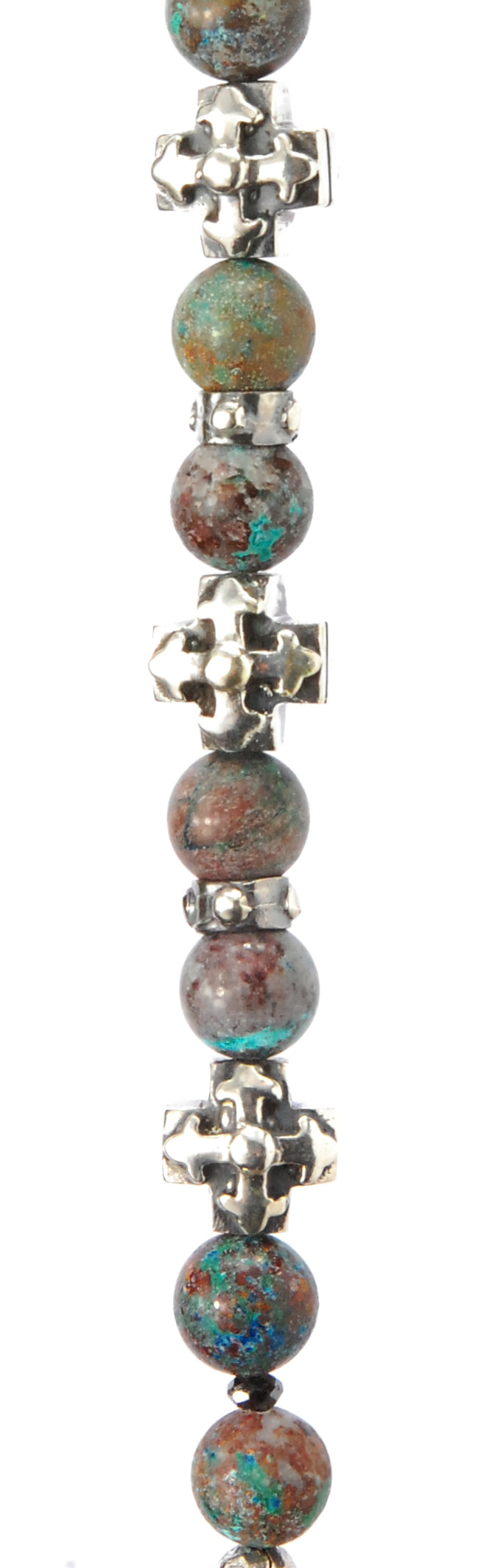 Silbernes Armband mit Perlen und griechischen Klingenkreuzen und Schloss