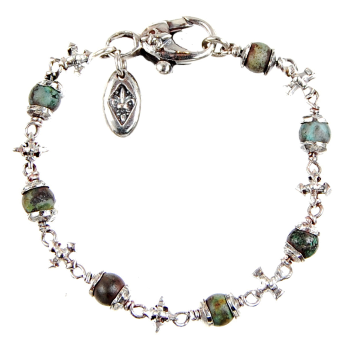 Silberarmband mit Lanzen- und Klingenkreuzen sowie Perlen 08