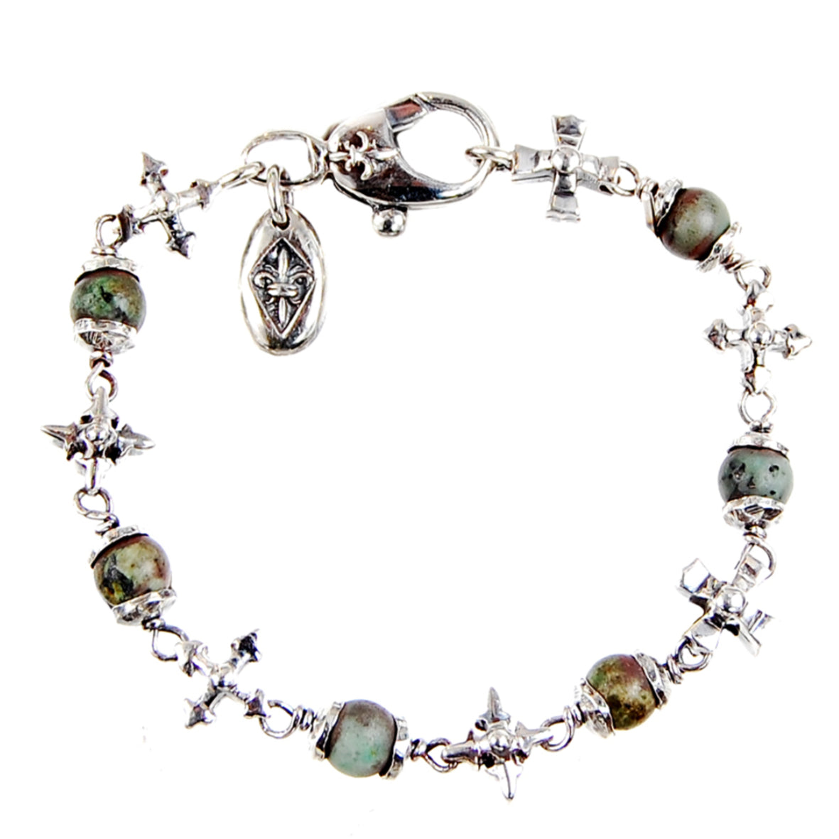 Silberarmband mit Lanzen- und Klingenkreuzen sowie 10 Perlen