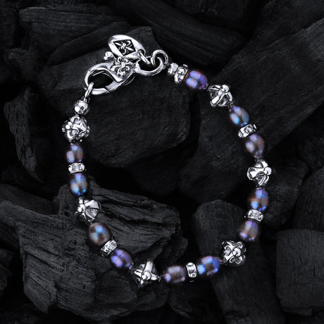 Silberarmband mit 8 mm großen Kreuzkugeln und echten Perlen