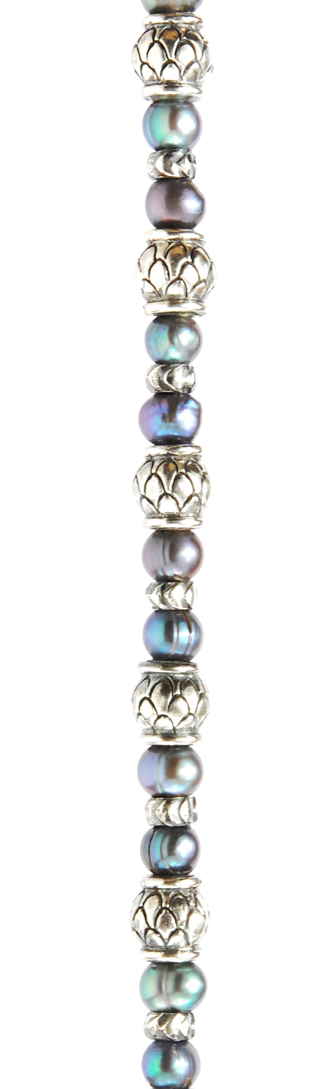 Silver Bracelet with DRAGON SCALES Barrels and Black Pearls 6 on Rubber