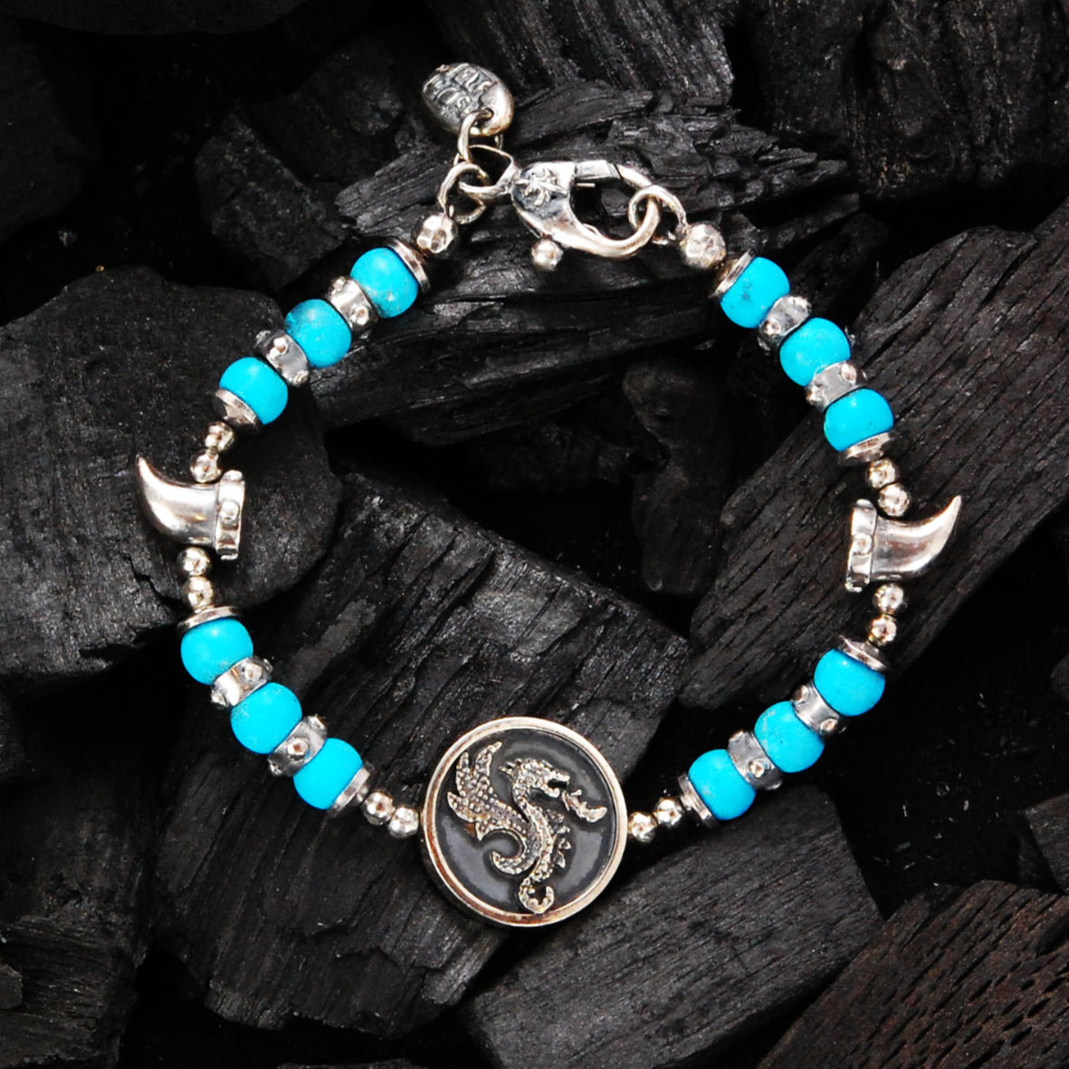 Silver Bracelet Beads DRAGON COIN and Teeth