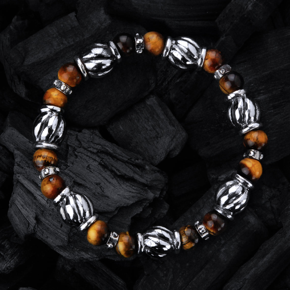 Silberarmband mit Stein Perlen und Silber Spiralfässern