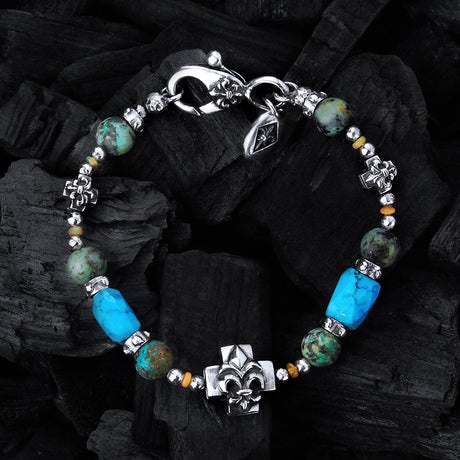 Silver and Beads Bracelet LILY CROSSES 12+8 and ROCKS