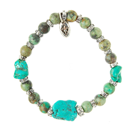 Silver Bracelet Beads and STONE ROCKS with Silver Parts on Rubber