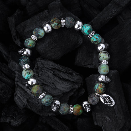 Silver Bracelet Beads and SKULLS ROW on Rubber