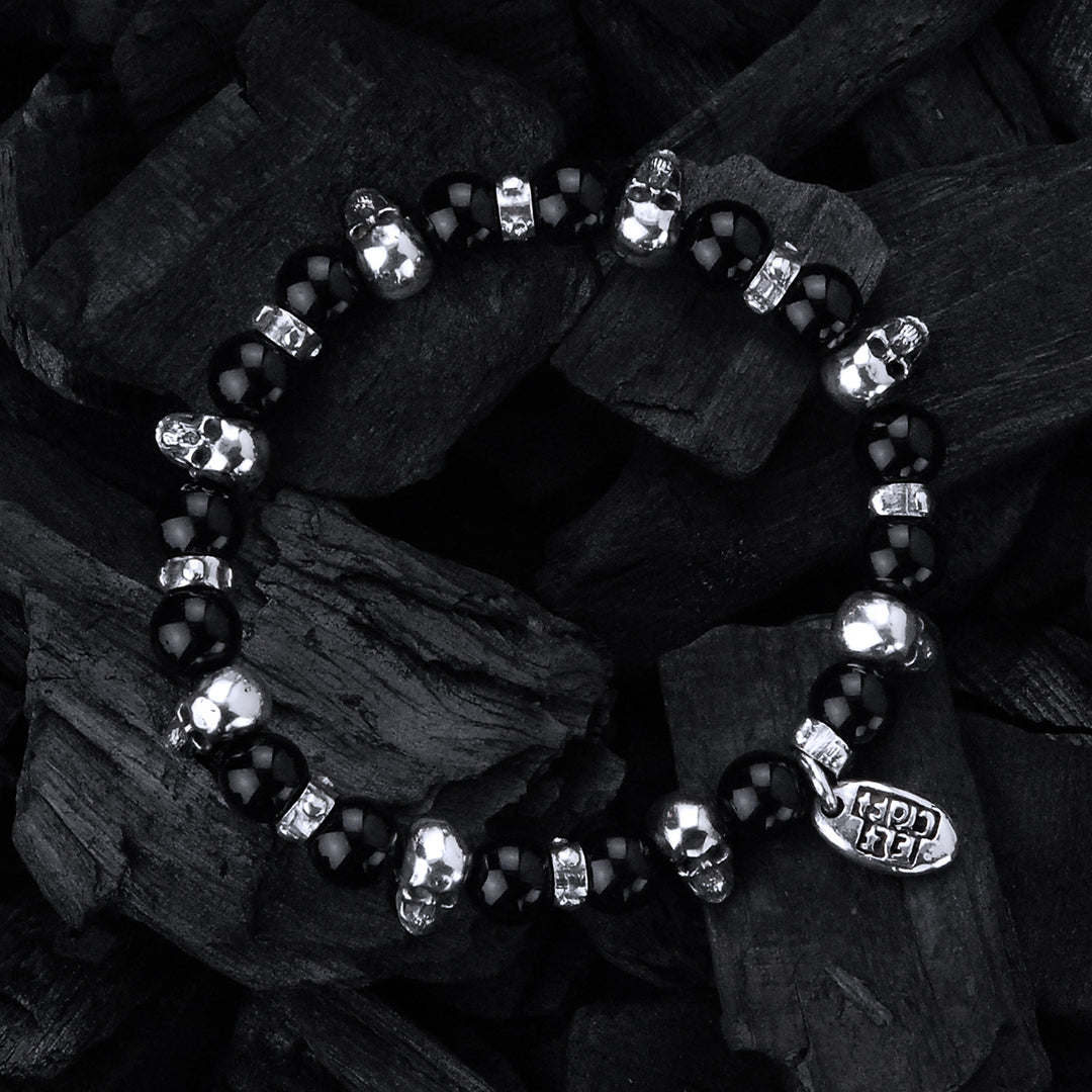 Silver Bracelet Beads and SKULLS ROW on Rubber