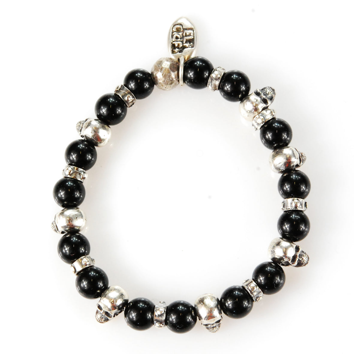 Silver Bracelet Beads and SKULLS ROW on Rubber