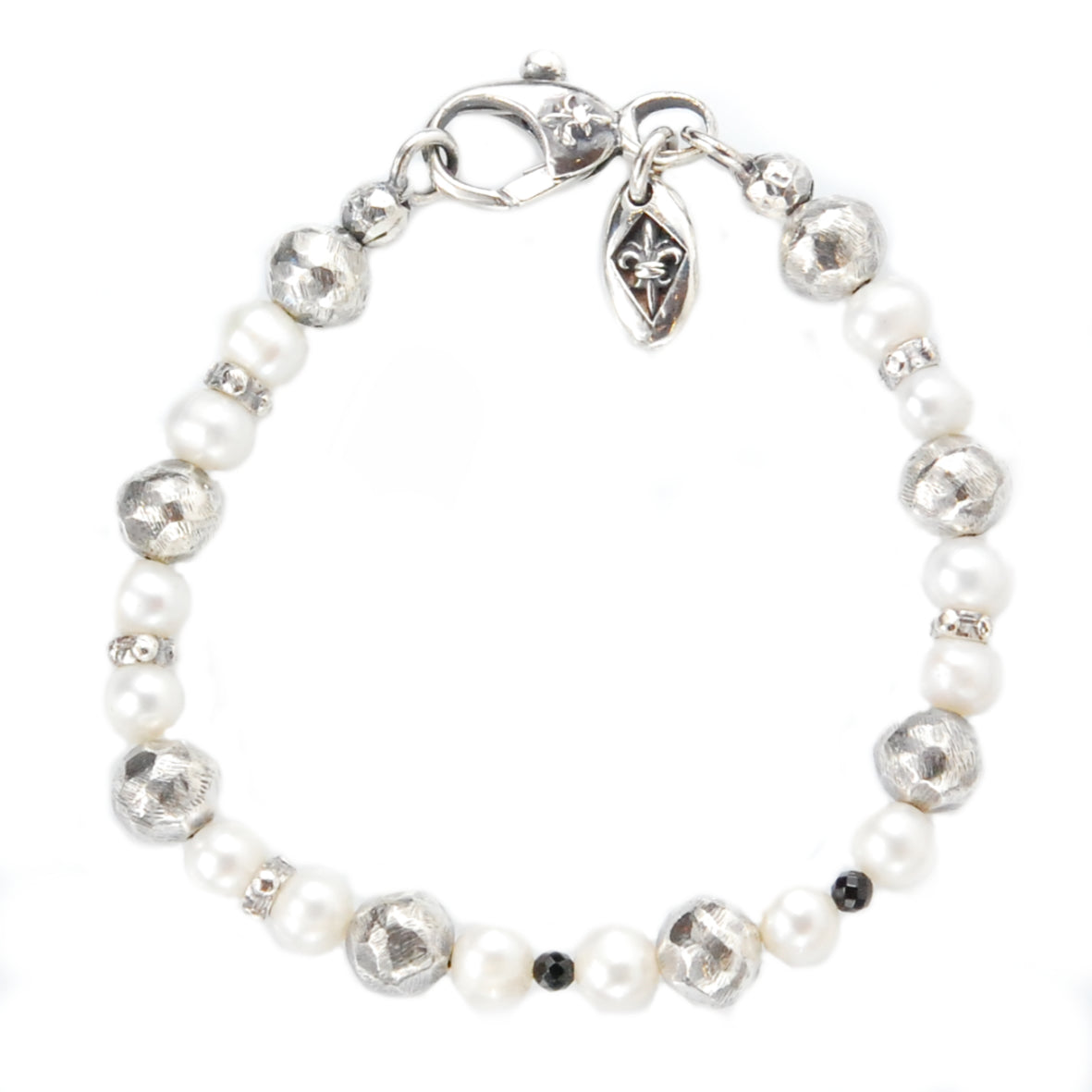 Silver Balls an Pearls Bracelet with small Rings